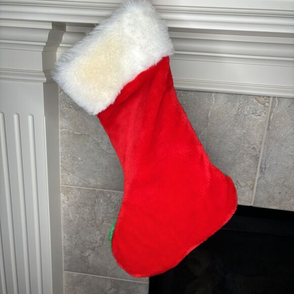 Vintage 3D Santa CHRISTMAS STOCKING Green Red White Plush Hat Prima Creations - Picture 4 of 6